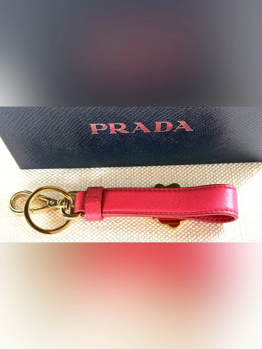 PRADA Pink Saffiano Leather Robot Trick Keychain Bag Charm + Box